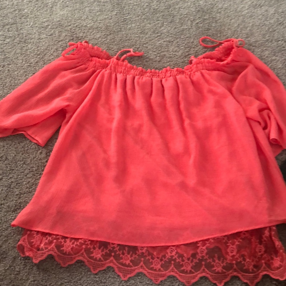 Off the shoulder hot pink shirt